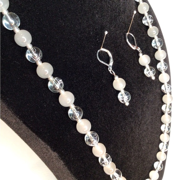 Silver and Smokey Crystal Necklace and Earring Set - Picture 3 of 8